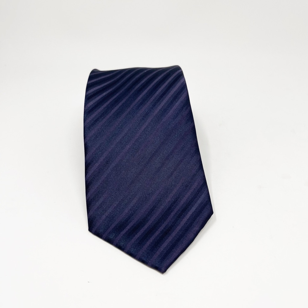 Bergamo New York Men's Formal Striped Necktie Navy Blue Neck Tie Textured Satin - Picture 3 of 9